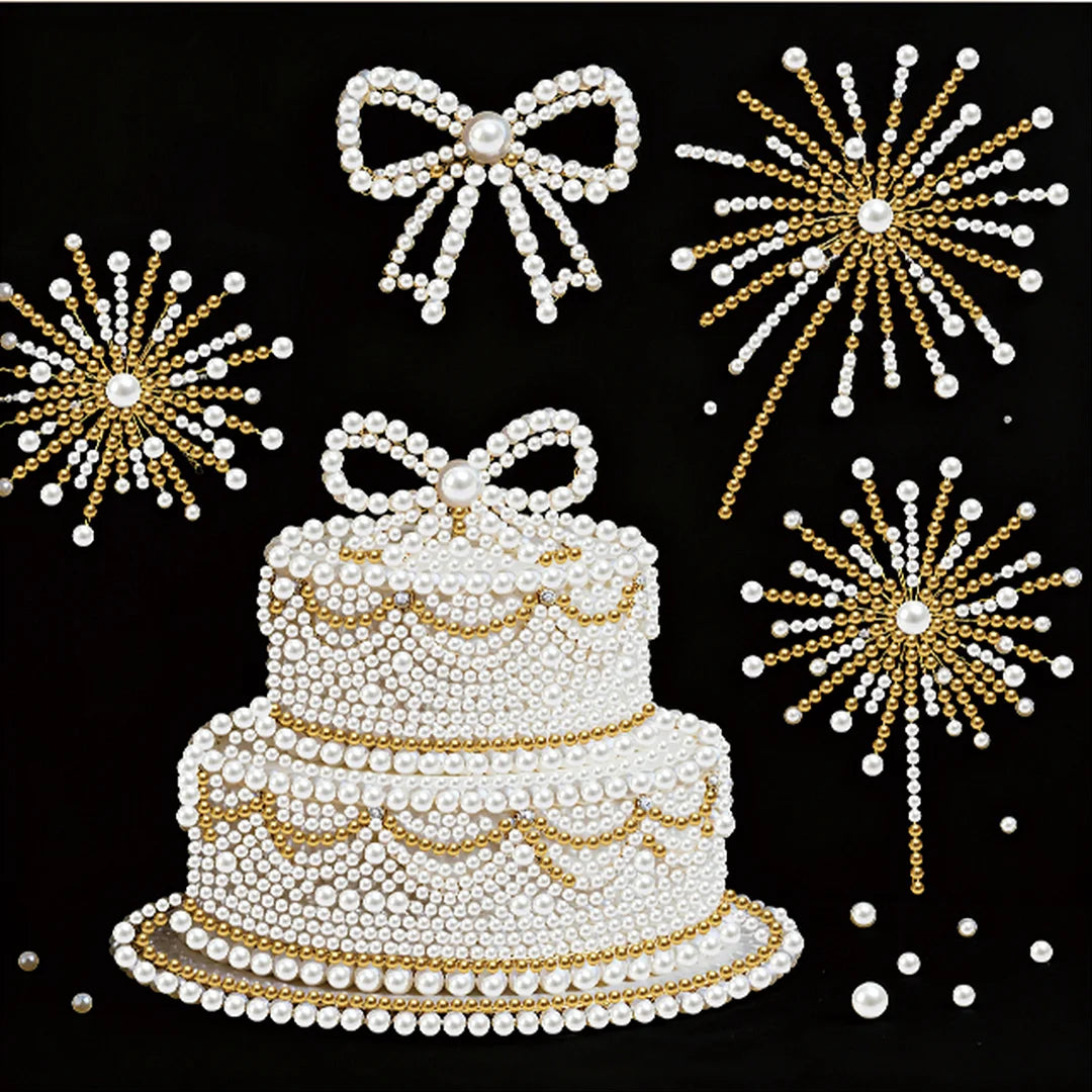 DIY Pearl Painting With Frame - Handmade Self-Adhesive Pearls - Cake (25*25cm)