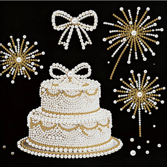 DIY Pearl Painting With Frame - Handmade Self-Adhesive Pearls - Cake (25*25cm)