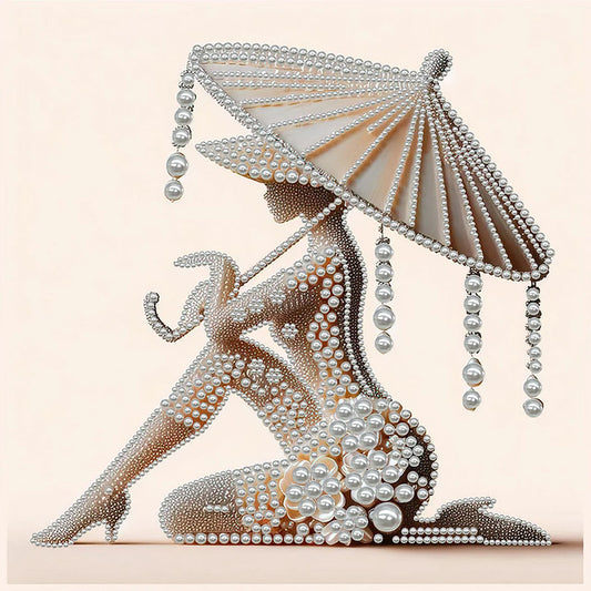 DIY Pearl Painting With Frame - Handmade Self-Adhesive Pearls - Lady (30*30cm) G