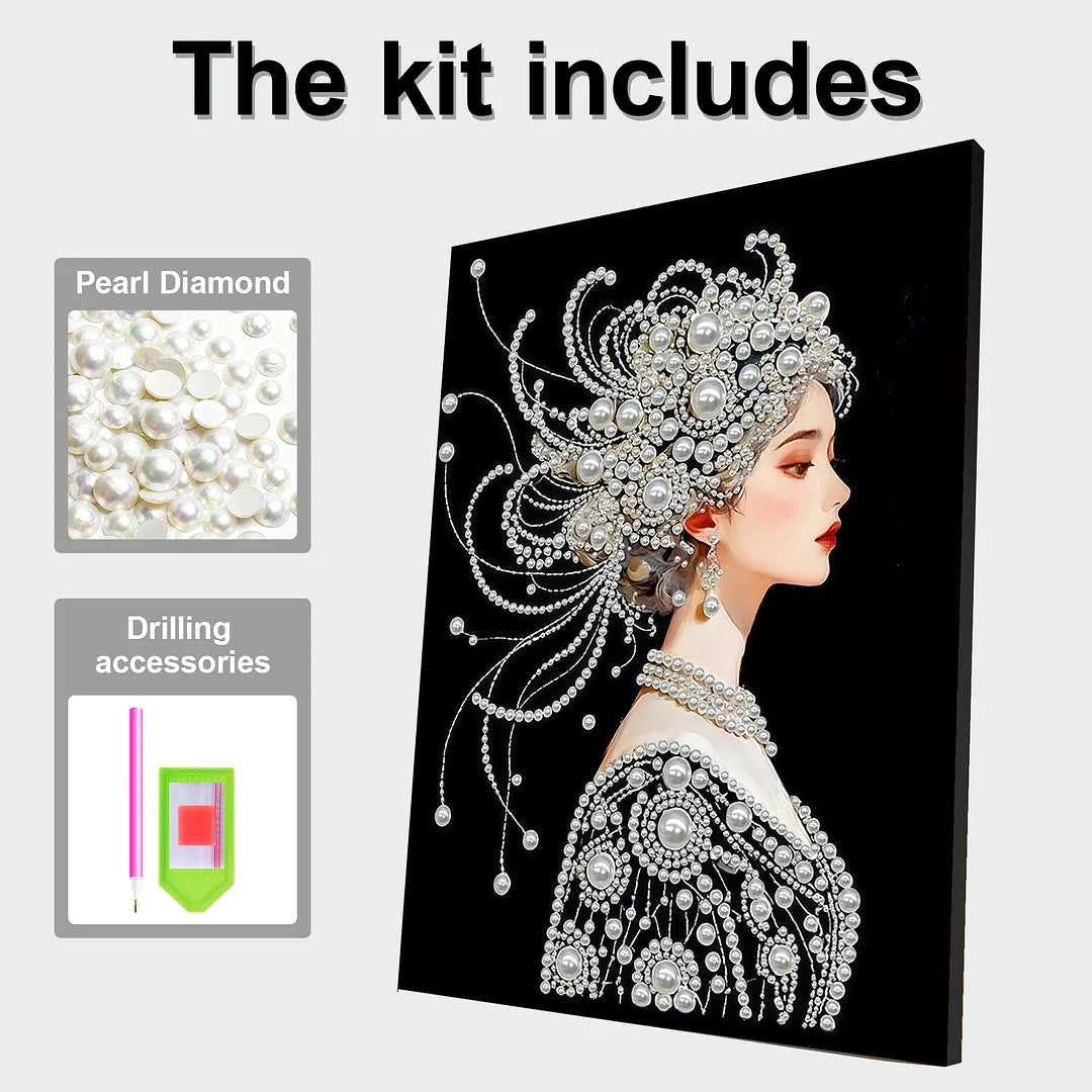 DIY Pearl Painting With Frame - Handmade Self-Adhesive Pearls - Ancient Girl (30*40cm)