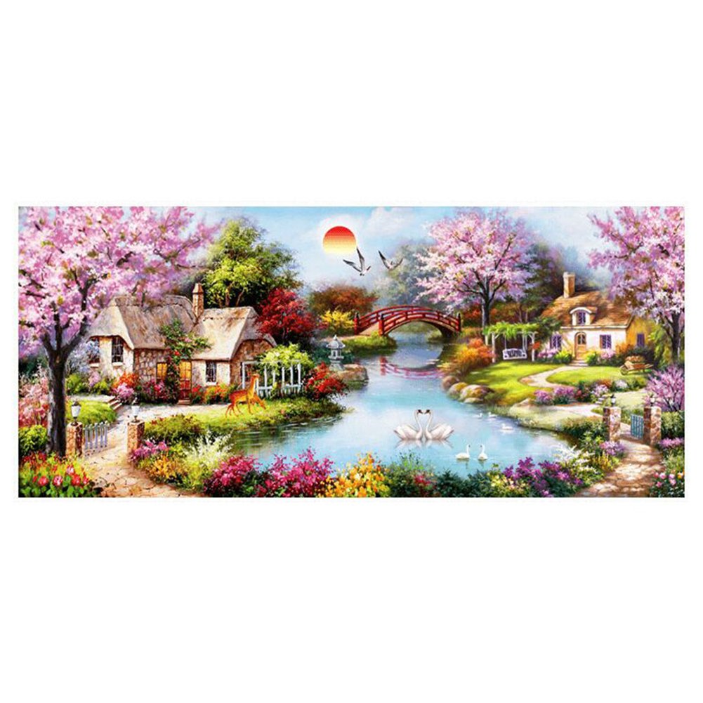 11CT Stamped Cross Stitch Garden Cottage Quilting Fabric (100*43CM)