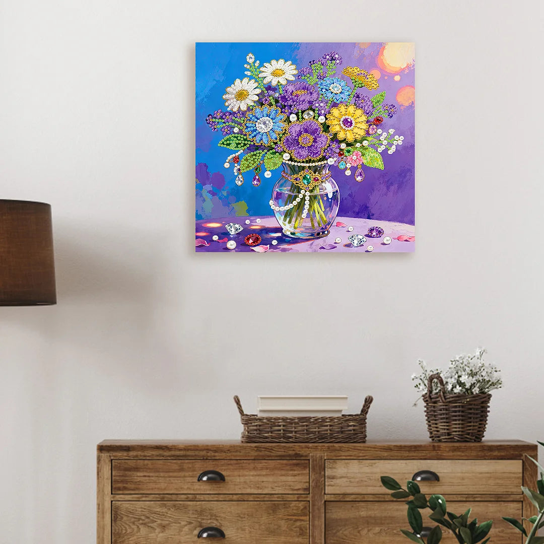 DIY Pearl Painting With Frame - Handmade Self-Adhesive Pearls - Vase (25*25cm)