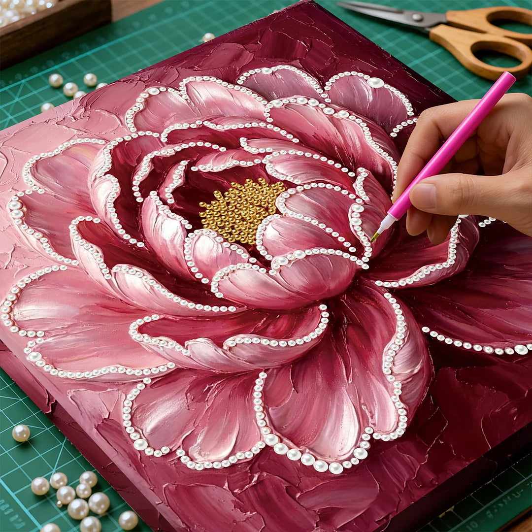 DIY Pearl Painting With Frame - Handmade Self-Adhesive Pearls - Flower (25*25cm) F