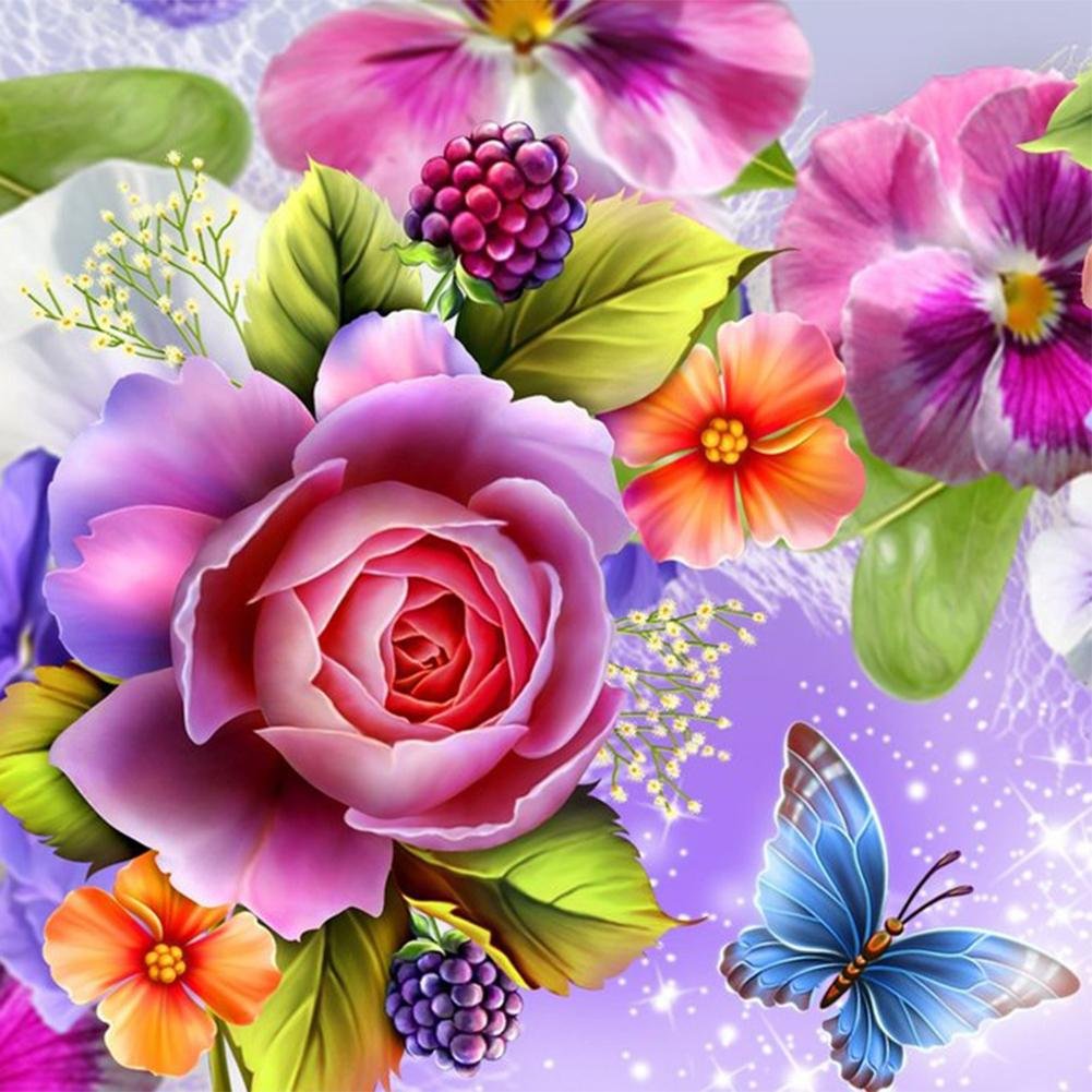5D Diy Diamond Painting Kit Full Round Beads Colorful Flower