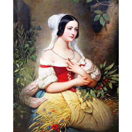 11ct Stamped Cross Stitch French Beauty Quilting Fabric (40*50cm)