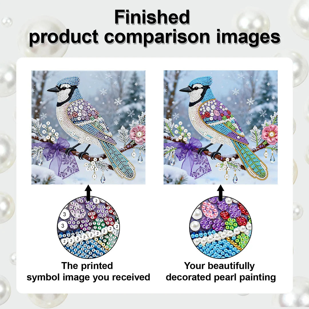 DIY Pearl Painting With Frame - Handmade Self-Adhesive Pearls - Bird (25*25cm)
