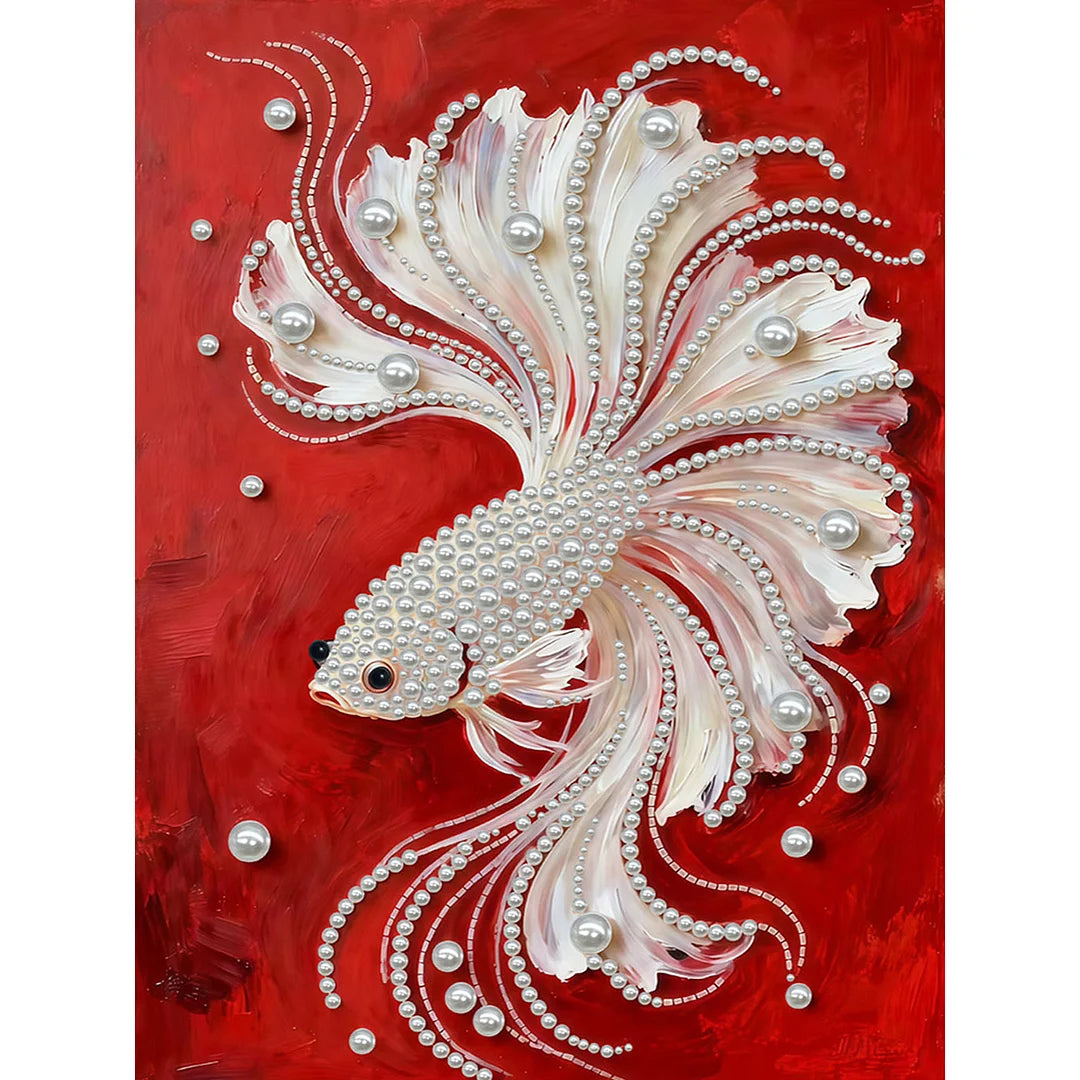 DIY Pearl Painting With Frame - Handmade Self-Adhesive Pearls - Fish (30*40cm)