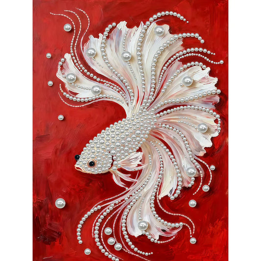 DIY Pearl Painting With Frame - Handmade Self-Adhesive Pearls - Fish (30*40cm)