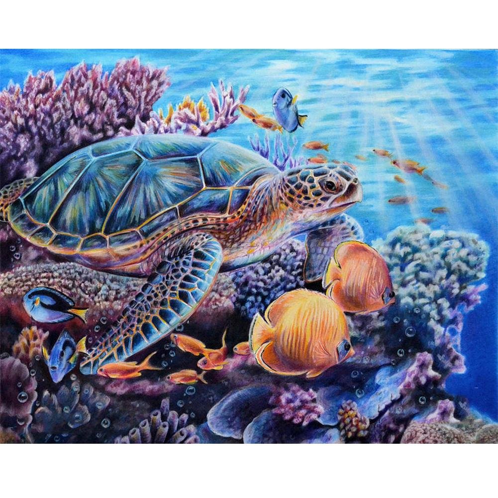 5D Diy Diamond Painting Kit Full Round Beads Swimming Turtle