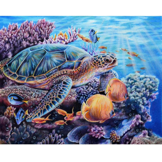 5D Diy Diamond Painting Kit Full Round Beads Swimming Turtle