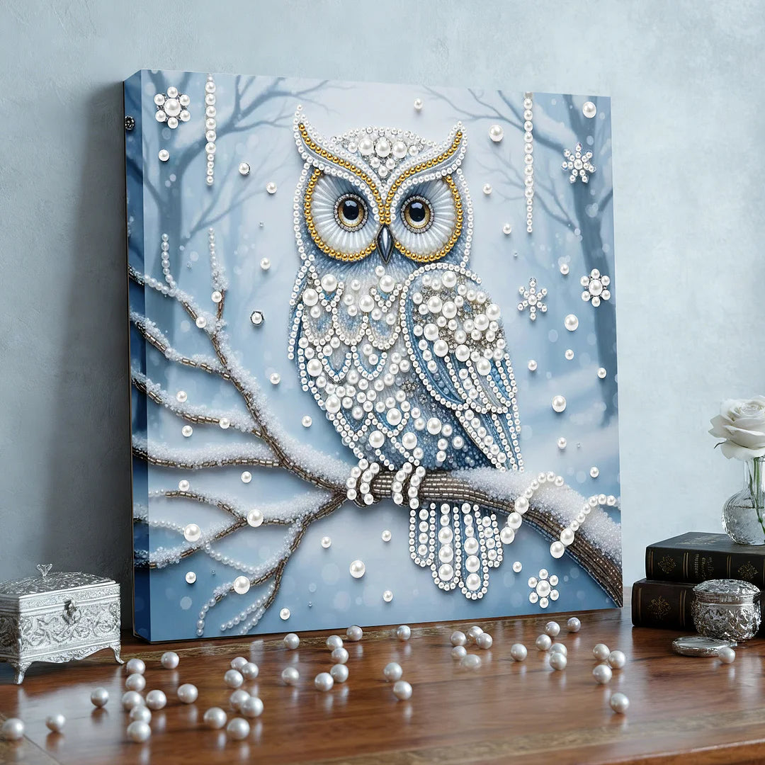 DIY Pearl Painting With Frame - Handmade Self-Adhesive Pearls - Owl (25*25cm) B