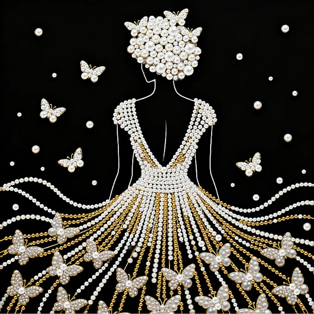 DIY Pearl Painting With Frame - Handmade Self-Adhesive Pearls - Girl (25*25cm)