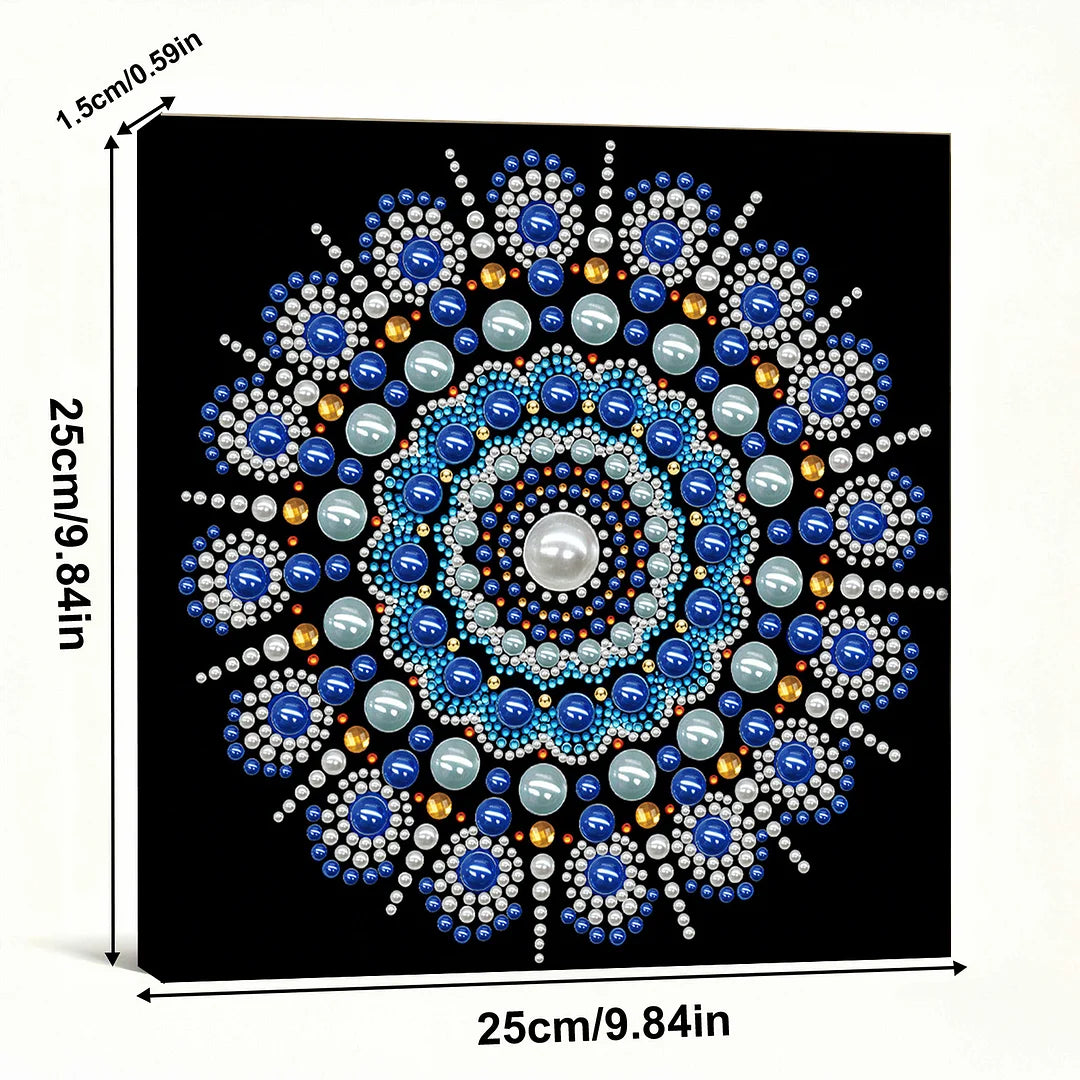 DIY Pearl Painting With Frame - Handmade Self-Adhesive Pearls - Blue Floral Mandala (25*25cm)