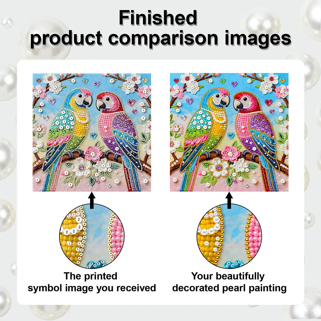 DIY Pearl Painting With Frame - Handmade Self-Adhesive Pearls - Birds (25*25cm)