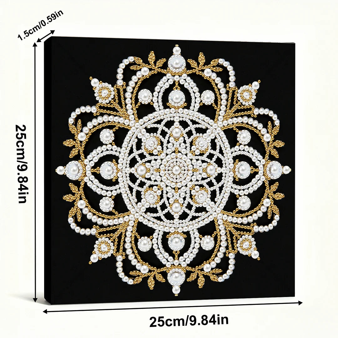 DIY Pearl Painting With Frame - Handmade Self-Adhesive Pearls - Mandala (25*25cm) F
