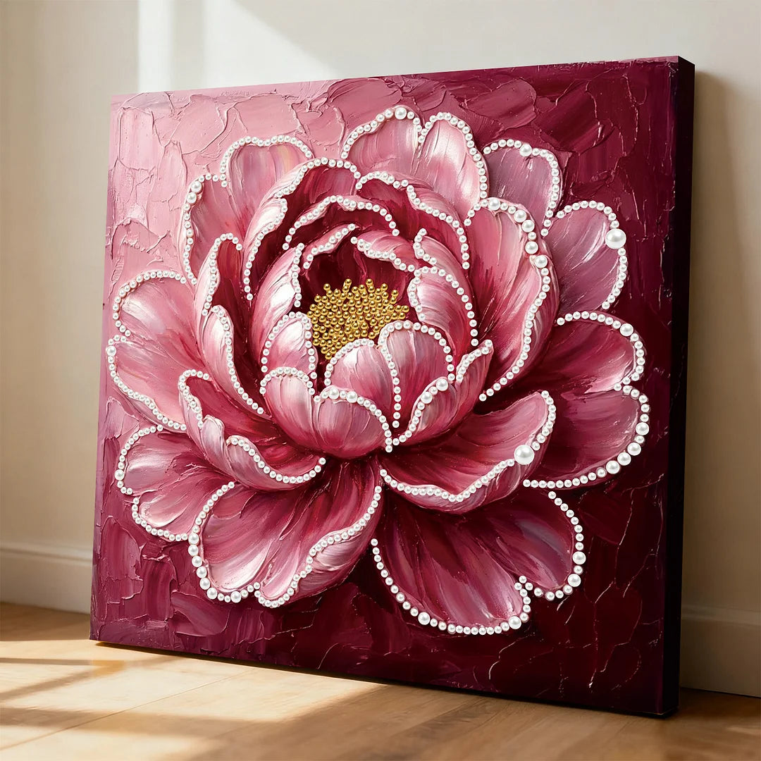 DIY Pearl Painting With Frame - Handmade Self-Adhesive Pearls - Flower (25*25cm) F