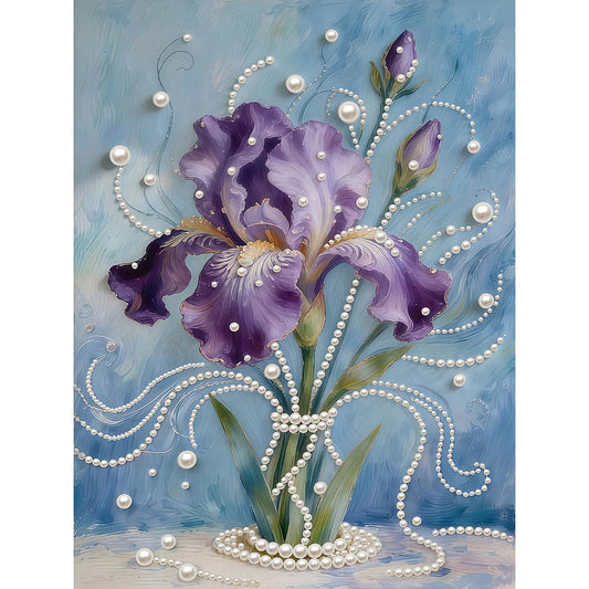 DIY Pearl Painting With Frame - Handmade Self-Adhesive Pearls - iris (30*40cm) A