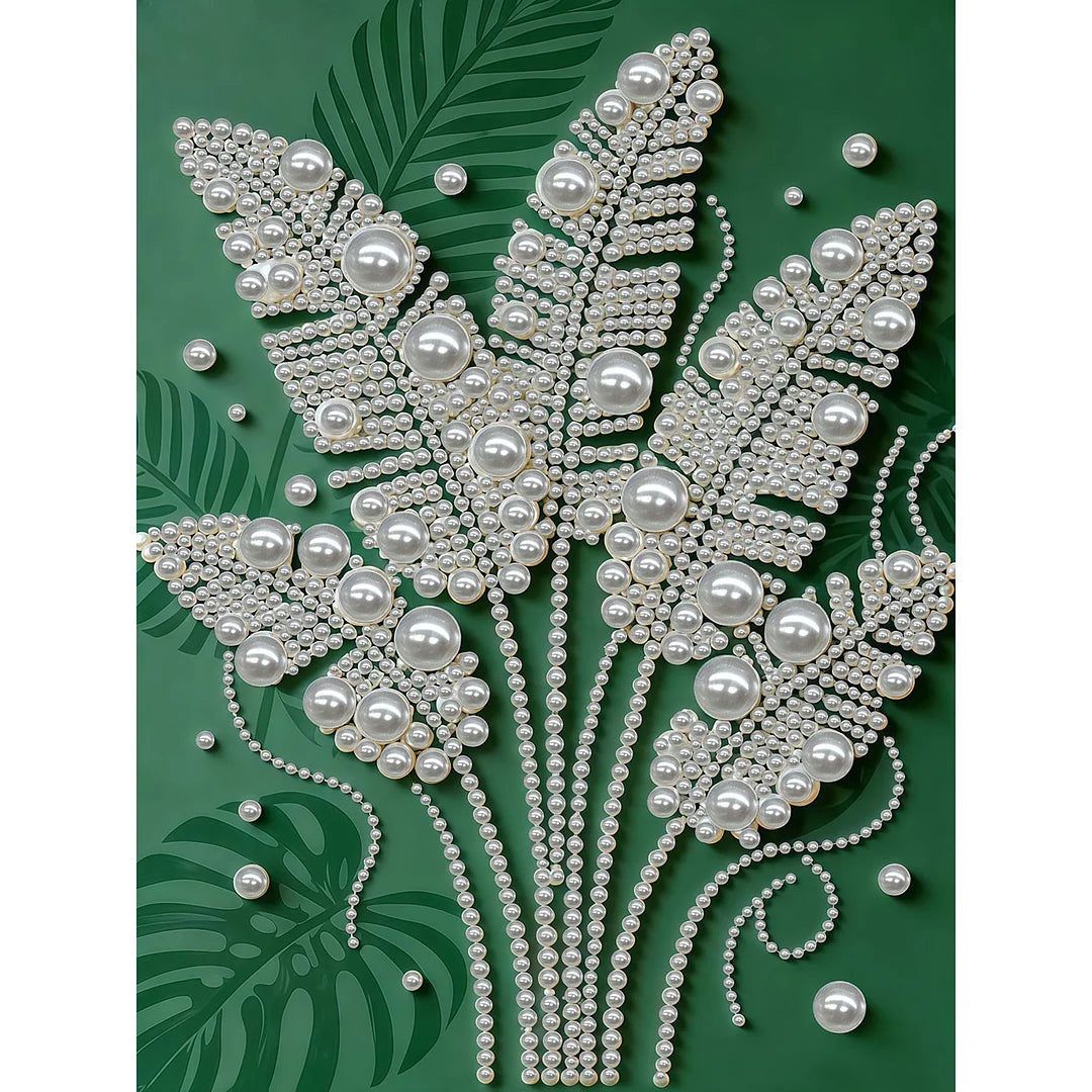 DIY Pearl Painting With Frame - Handmade Self-Adhesive Pearls - Green Plants (30*40cm)