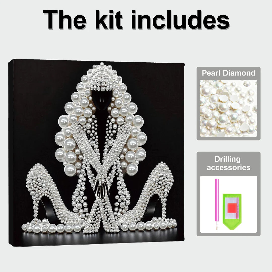DIY Pearl Painting With Frame - Handmade Self-Adhesive Pearls - Lady (30*30cm) A