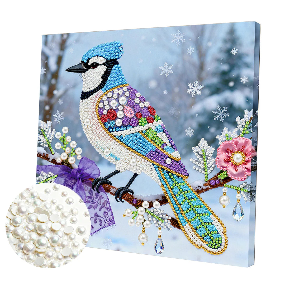 DIY Pearl Painting With Frame - Handmade Self-Adhesive Pearls - Bird (25*25cm)