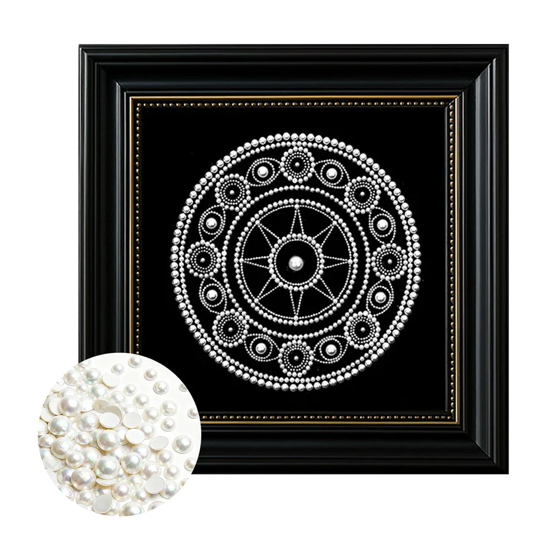 DIY Pearl Painting With Frame - Handmade Self-Adhesive Pearls - Mandala (27*27cm) A