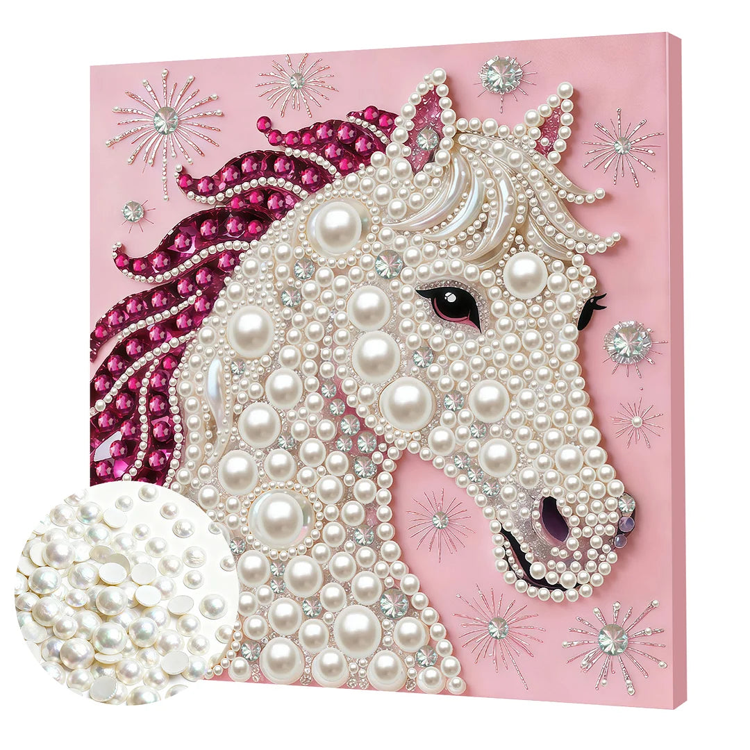 DIY Pearl Painting With Frame - Handmade Self-Adhesive Pearls - Horse (30*30cm) E