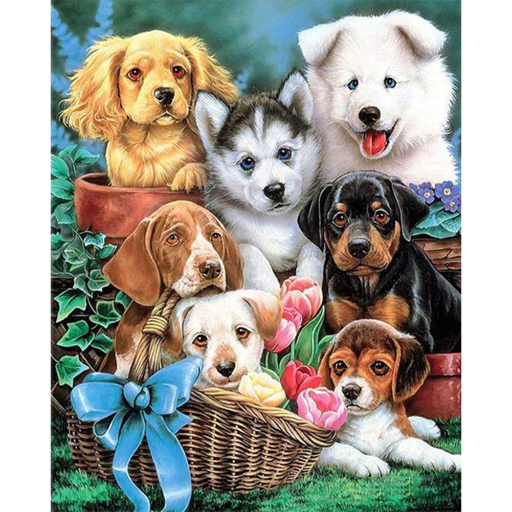 5D Diy Diamond Painting Kit Full Round Beads Dogs
