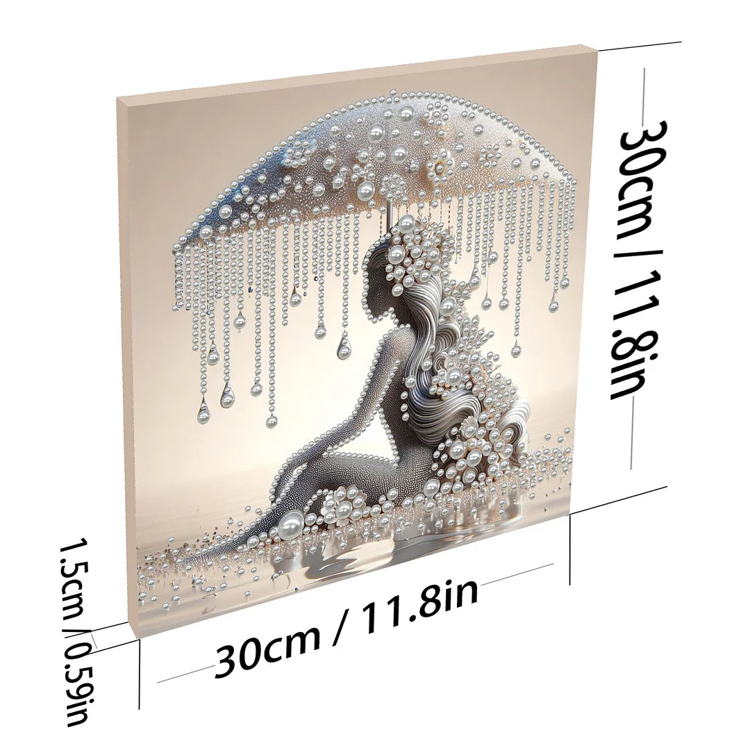 DIY Pearl Painting With Frame - Handmade Self-Adhesive Pearls - Lady (30*30cm) B