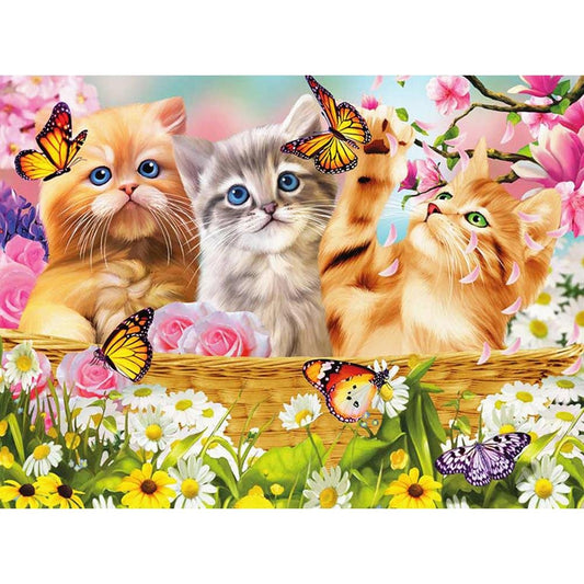 5D DIY Diamond Painting Kit Full Round Drill Happy Cats Party