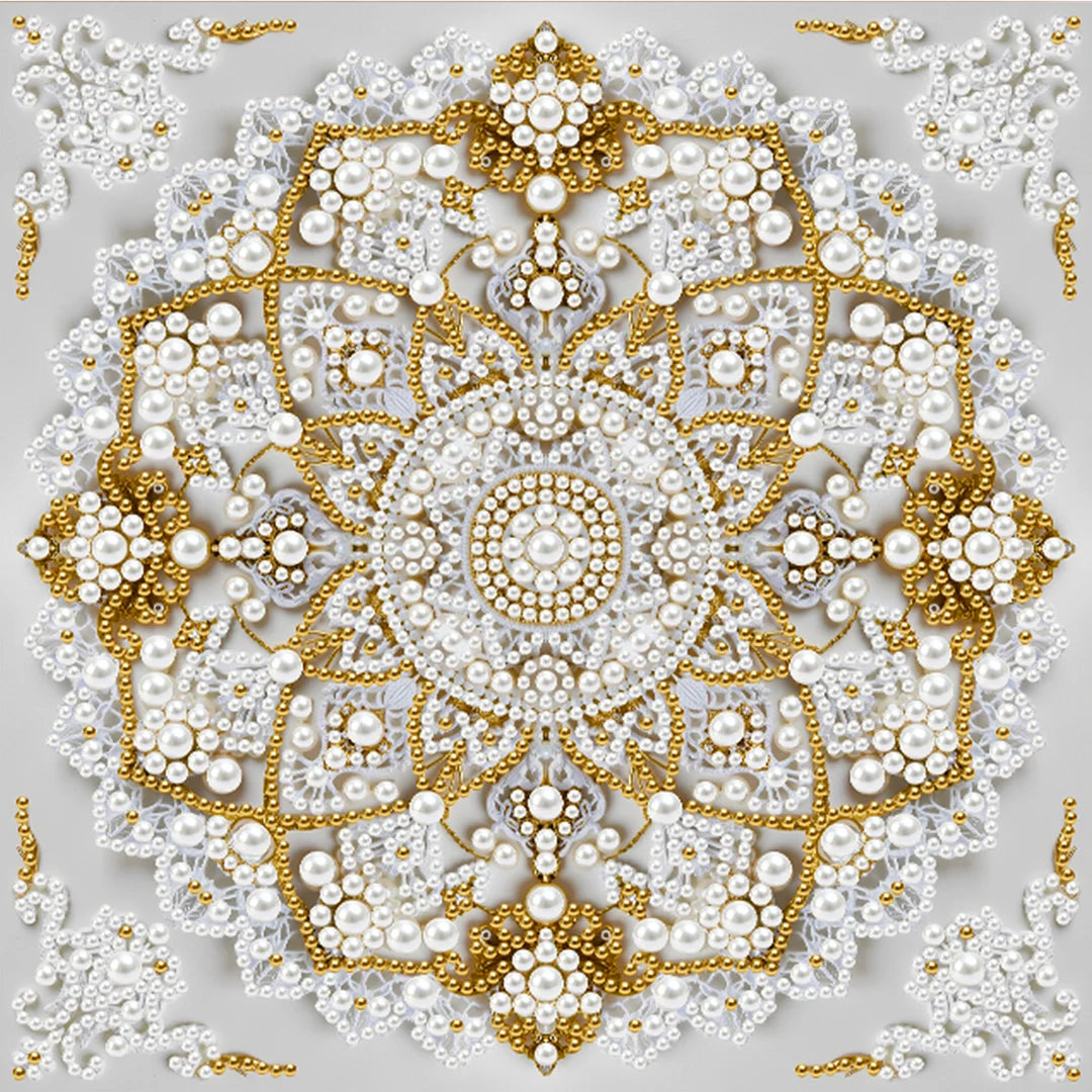 DIY Pearl Painting With Frame - Handmade Self-Adhesive Pearls - Mandala (25*25cm) C