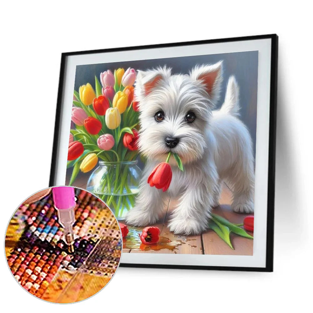 Diamond Painting - Full Round / Square - White Dog