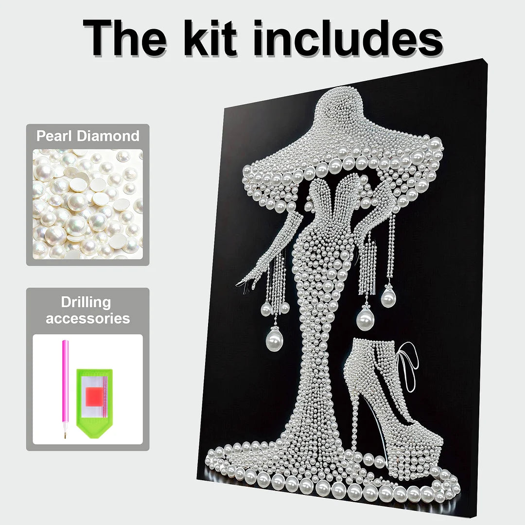 DIY Pearl Painting With Frame - Handmade Self-Adhesive Pearls - Lady (30*40cm)