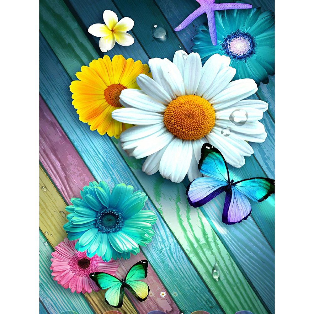 5D Diy Diamond Painting Kit Full Round Beads Daisy Butterfly