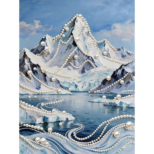 DIY Pearl Painting With Frame - Handmade Self-Adhesive Pearls - High Mountains and Rivers (30*40cm)