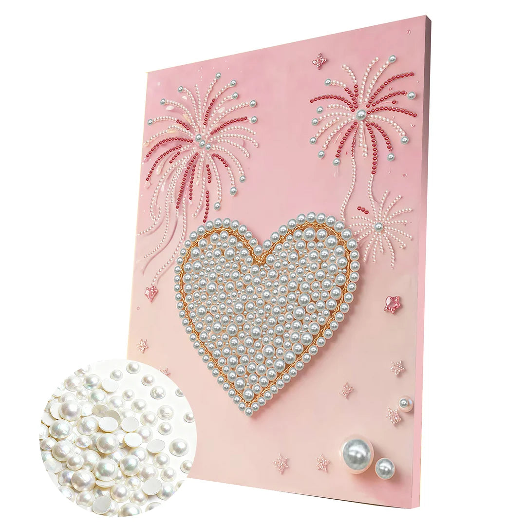 DIY Pearl Painting With Frame - Handmade Self-Adhesive Pearls - Heart (30*40cm) A
