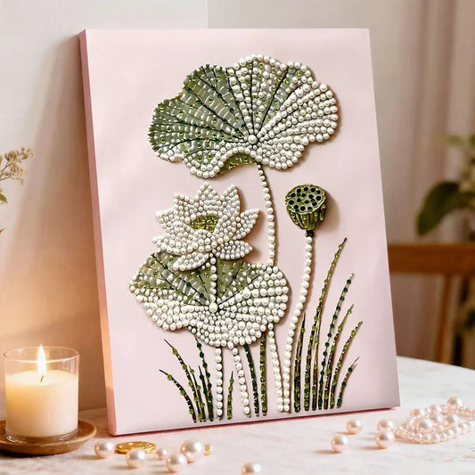 DIY Pearl Painting With Frame - Handmade Self-Adhesive Pearls - Lotus (40*50cm) A