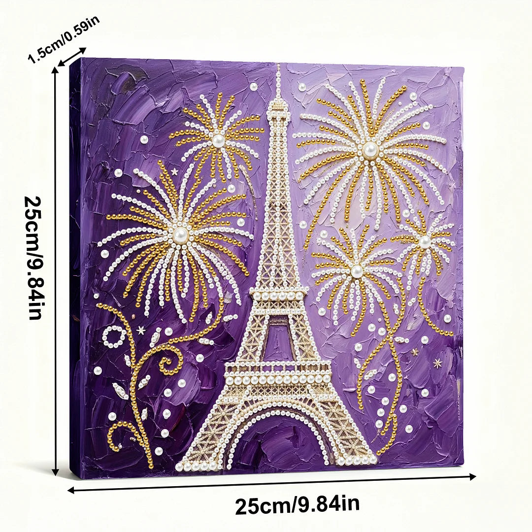 DIY Pearl Painting With Frame - Handmade Self-Adhesive Pearls - Eiffel Tower (25*25cm)