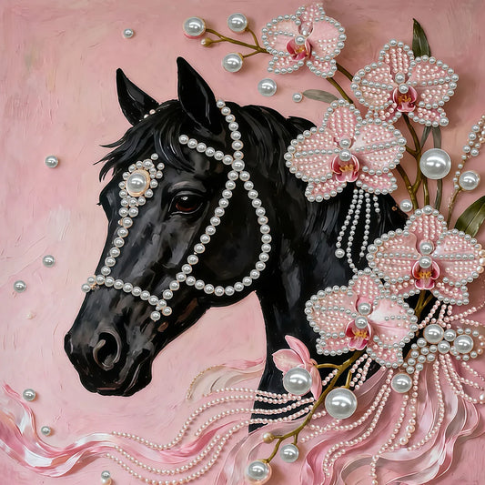 DIY Pearl Painting With Frame - Handmade Self-Adhesive Pearls - Horse (30*30cm) F