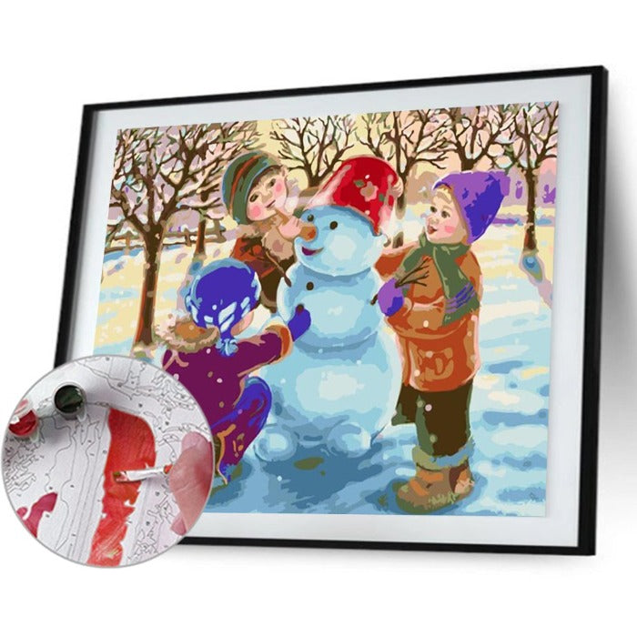 Painting By Numbers Make Snowman DIY Hand Painted Oil Drawing