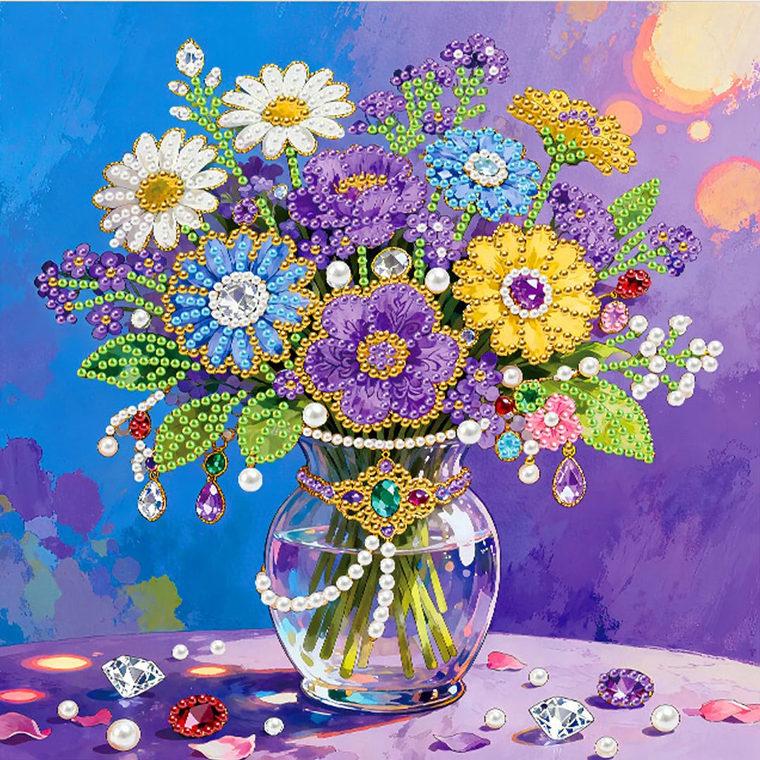 DIY Pearl Painting With Frame - Handmade Self-Adhesive Pearls - Vase (25*25cm)