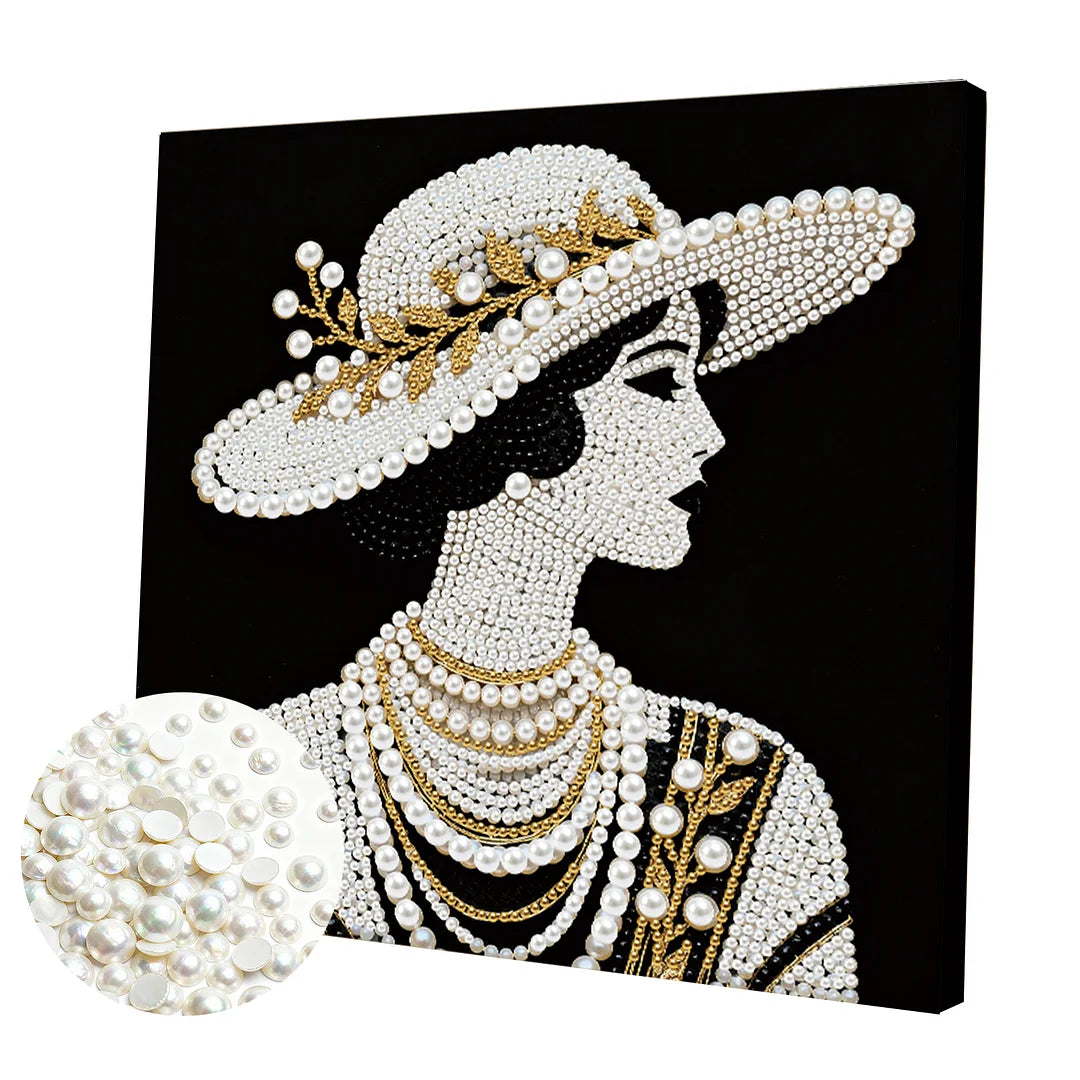 DIY Pearl Painting With Frame - Handmade Self-Adhesive Pearls - Lady (25*25cm) A