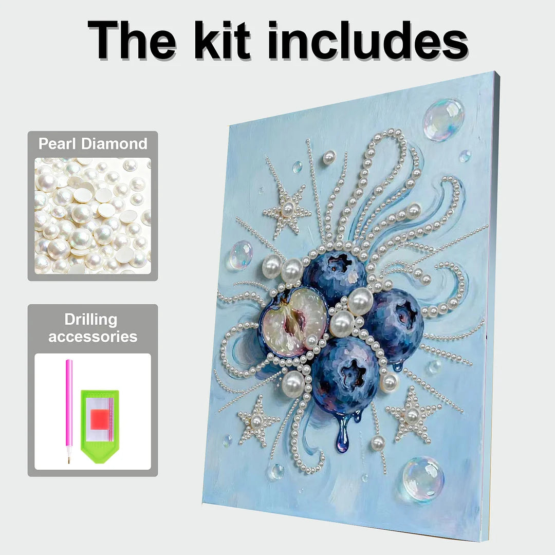 DIY Pearl Painting With Frame - Handmade Self-Adhesive Pearls - Blueberry (30*40cm)