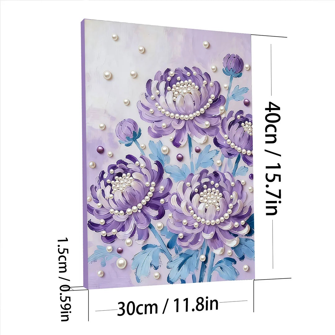 DIY Pearl Painting With Frame - Handmade Self-Adhesive Pearls - Purple flowers (30*40cm)