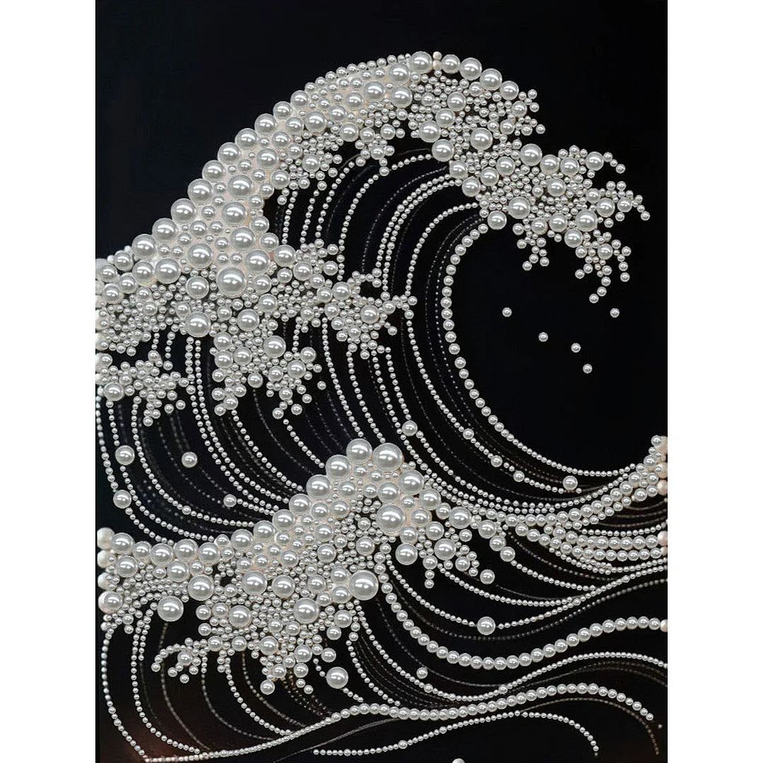 DIY Pearl Painting With Frame - Handmade Self-Adhesive Pearls - Waves (30*40cm) C