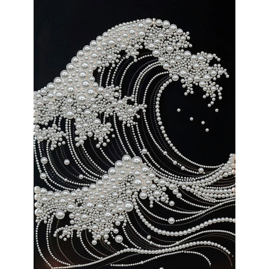 DIY Pearl Painting With Frame - Handmade Self-Adhesive Pearls - Waves (30*40cm) C