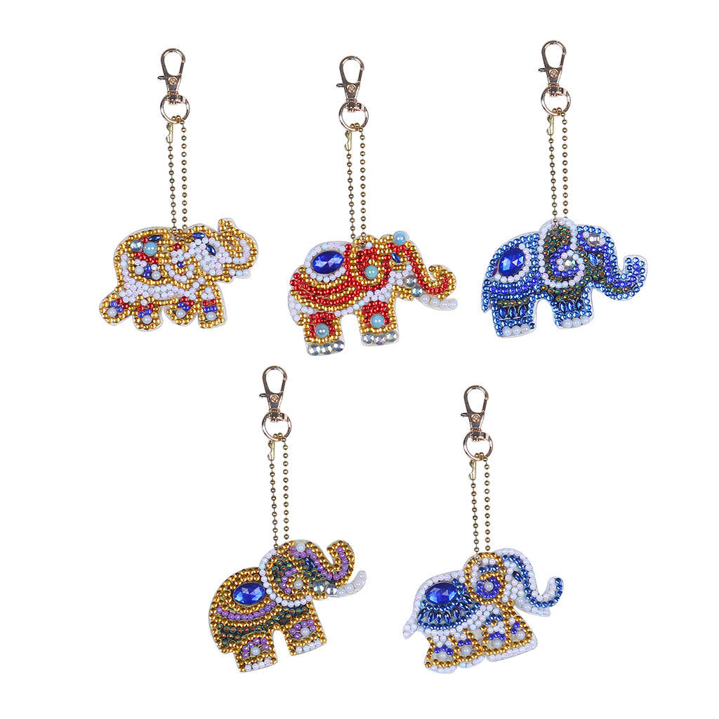 5pcs DIY Diamond Painting Keychains - Elephant