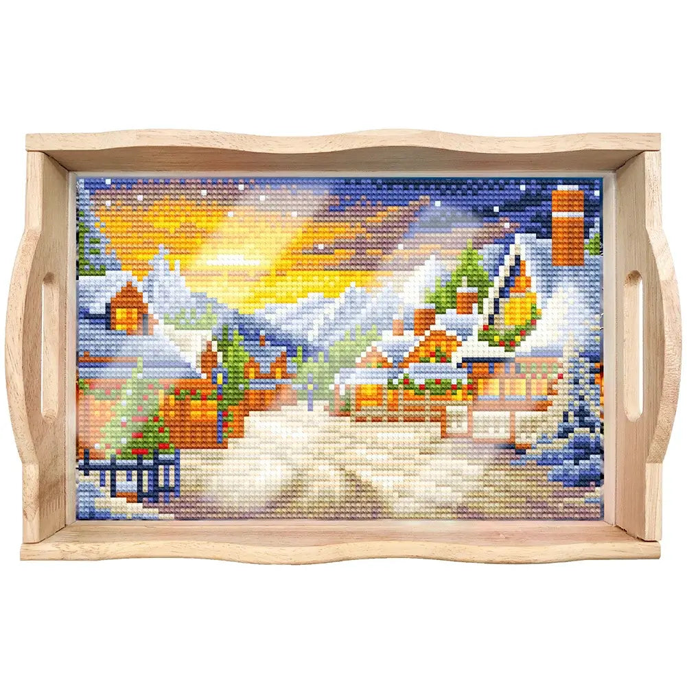 DIY Winter Diamond Painting Decor Wooden Food Tray