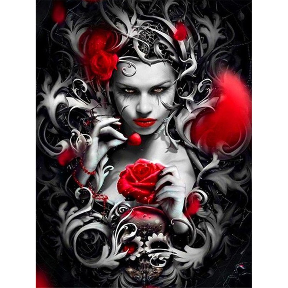 5D Diy Diamond Painting Kit Full Round Beads Skull Flower Woman