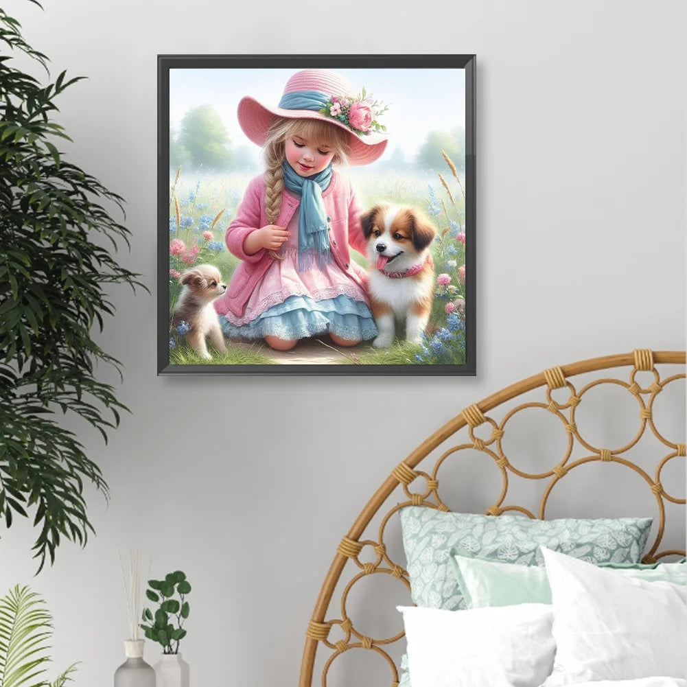 Diamond Painting - Full Round / Square - Dog and Girl U
