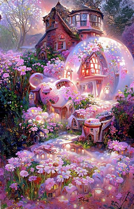 Pink House | Full Round/Square Diamond Painting Kits B | 50x70cm | 60x80cm|80X100CM